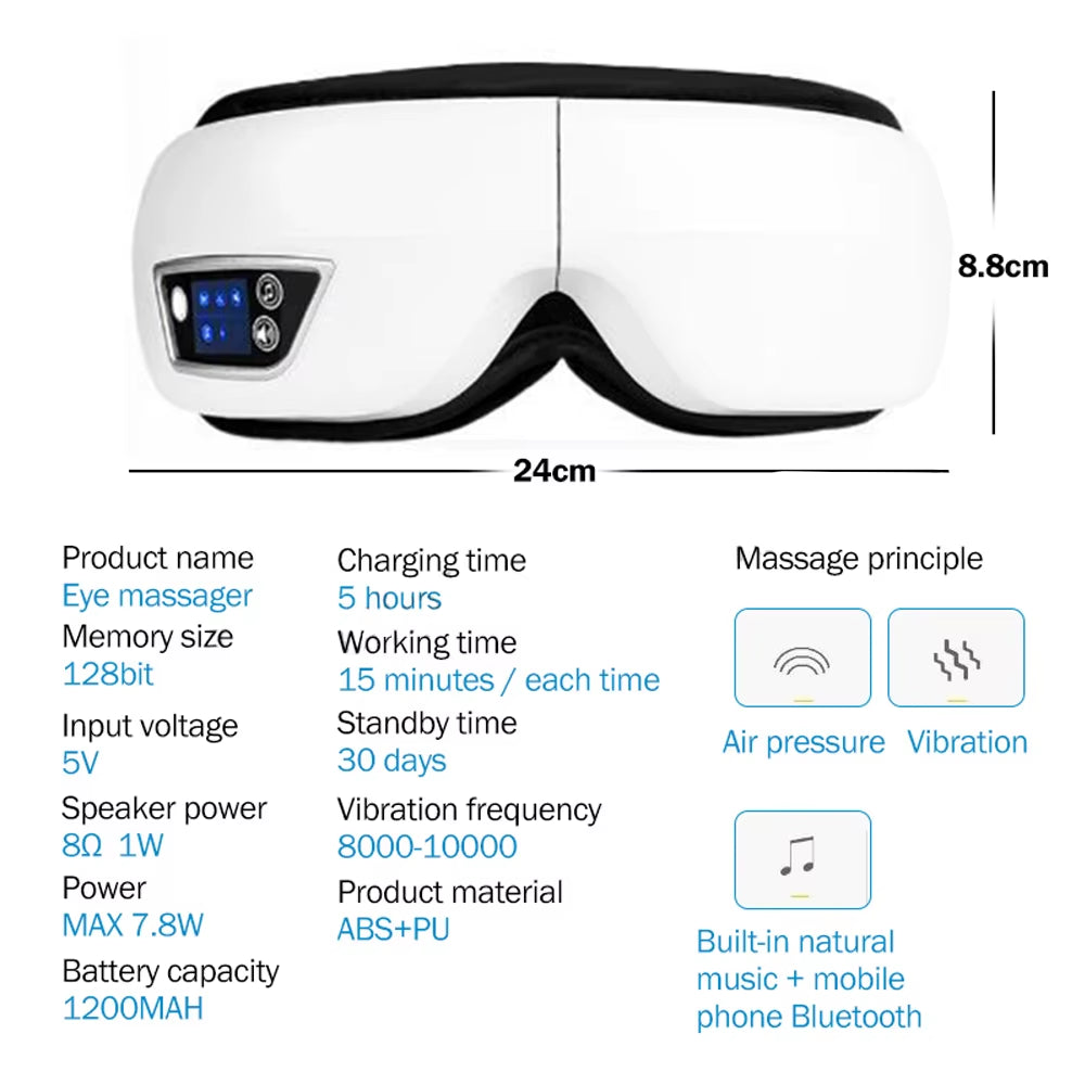6D Smart Vibration Eye Massager Airbag Compress Eye Care Instrument Bluetooth Music Eye Massage Sleep Mask Eye Relax Fatigue