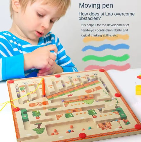 Montessori Magnetic Rolling Maze Hand Eye Coordination Trainer Track Ball Cognitive Thinking Puzzle for Kindergarten Readiness