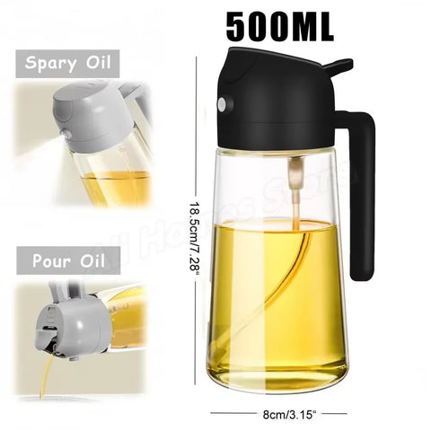 1-2PCS 2In1 Olive Oil Dispenser Bottle 500Ml Plastic Oil Sprayer Cooking Oil Spray Tank BBQ Baking Picnic Kitchen Tools for Home
