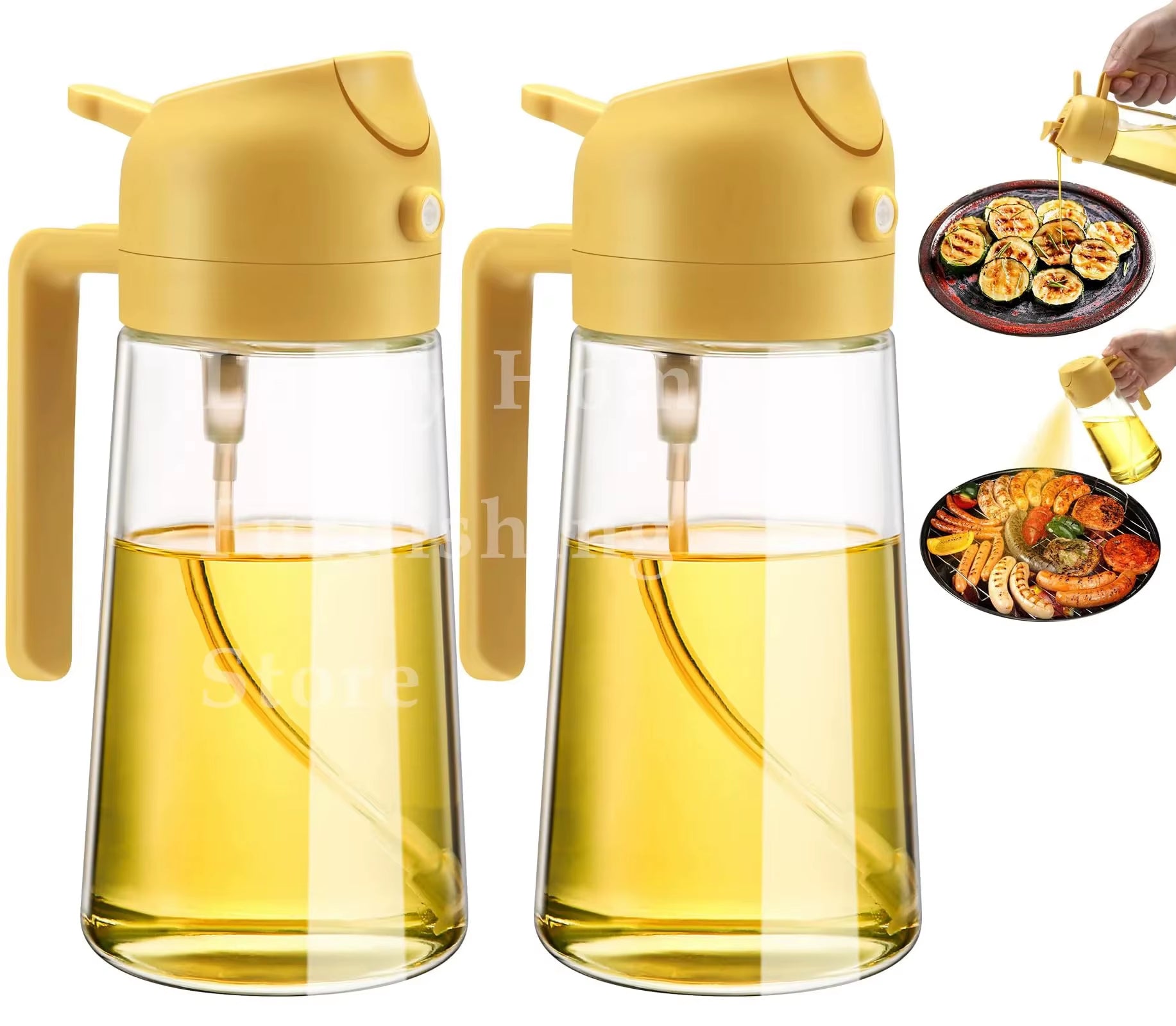 1-2PCS 2In1 Olive Oil Dispenser Bottle 500Ml Plastic Oil Sprayer Cooking Oil Spray Tank BBQ Baking Picnic Kitchen Tools for Home