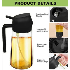 1-2PCS 2In1 Olive Oil Dispenser Bottle 500Ml Plastic Oil Sprayer Cooking Oil Spray Tank BBQ Baking Picnic Kitchen Tools for Home