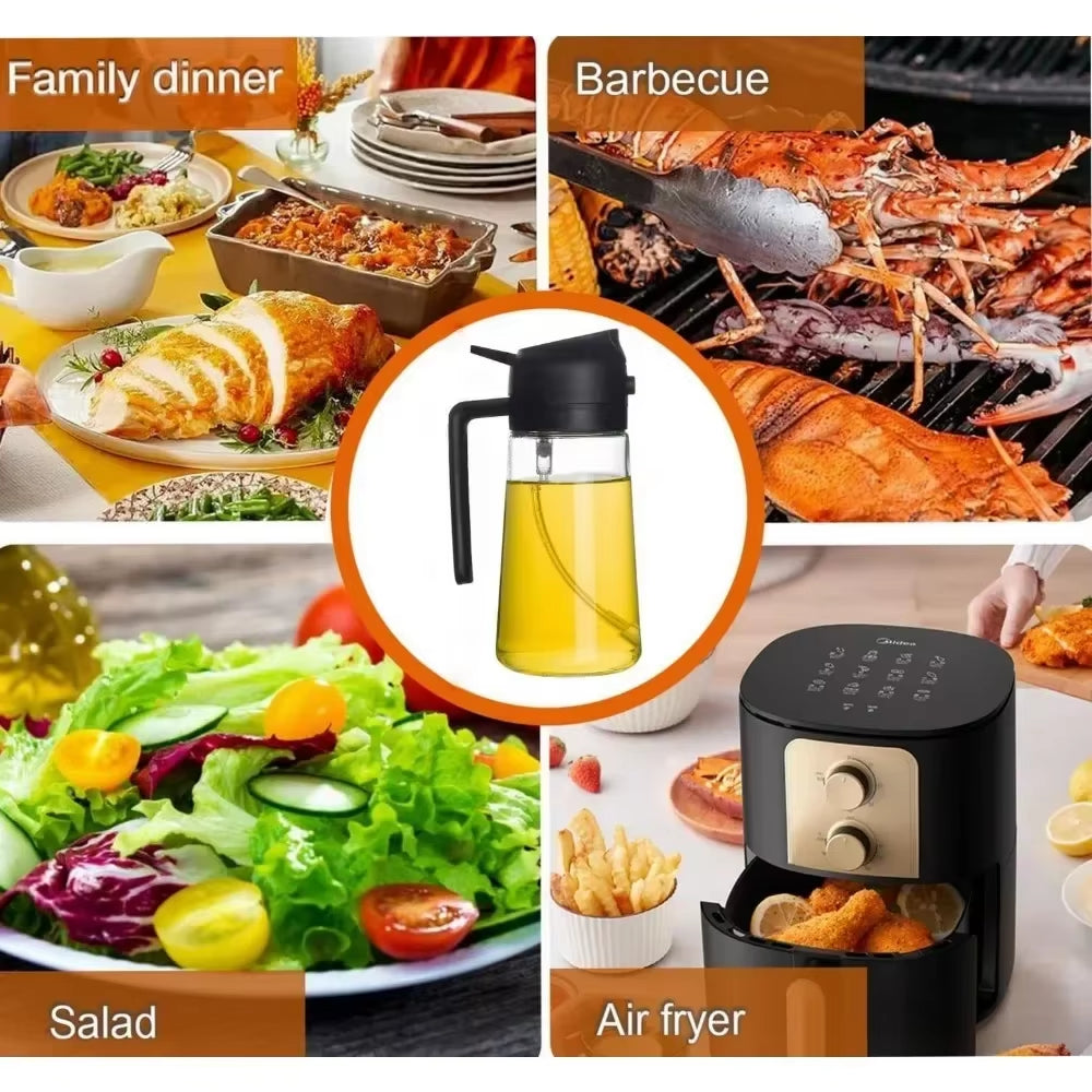 1-2PCS 2In1 Olive Oil Dispenser Bottle 500Ml Plastic Oil Sprayer Cooking Oil Spray Tank BBQ Baking Picnic Kitchen Tools for Home