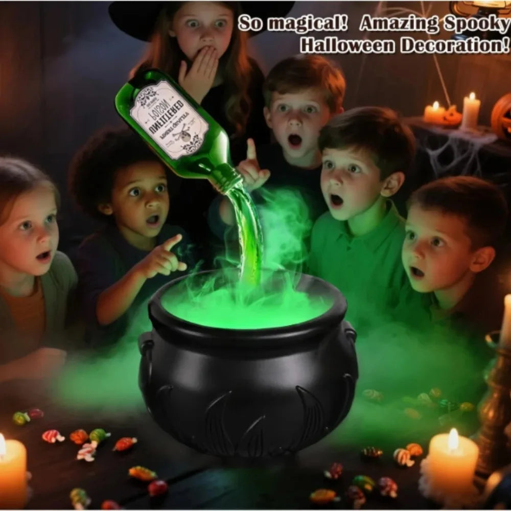 Enchanted Mist™ Witch Cauldron – Fog Machine with Floating Bottle & LED Skull Lights