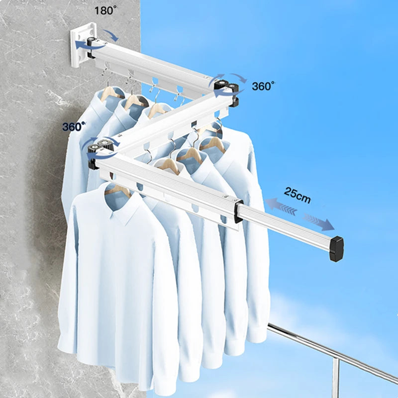 No Punching Grey and White Wall-Mounted Foldable Aluminum Alloy Clothes Drying Rack for Balcony Bedroom Kitchen Living Room