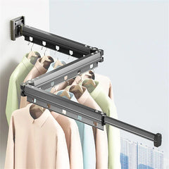 No Punching Grey and White Wall-Mounted Foldable Aluminum Alloy Clothes Drying Rack for Balcony Bedroom Kitchen Living Room