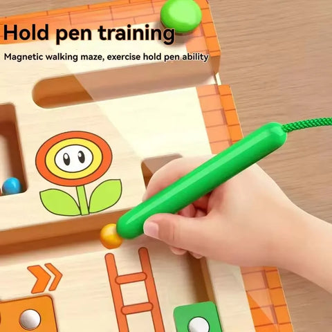 Montessori Magnetic Rolling Maze Hand Eye Coordination Trainer Track Ball Cognitive Thinking Puzzle for Kindergarten Readiness