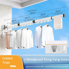 No Punching Grey and White Wall-Mounted Foldable Aluminum Alloy Clothes Drying Rack for Balcony Bedroom Kitchen Living Room