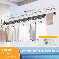 No Punching Grey and White Wall-Mounted Foldable Aluminum Alloy Clothes Drying Rack for Balcony Bedroom Kitchen Living Room