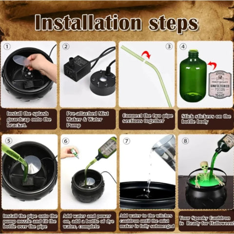 Enchanted Mist™ Witch Cauldron – Fog Machine with Floating Bottle & LED Skull Lights