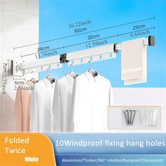 No Punching Grey and White Wall-Mounted Foldable Aluminum Alloy Clothes Drying Rack for Balcony Bedroom Kitchen Living Room