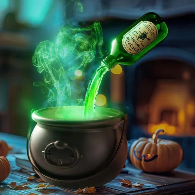 Enchanted Mist™ Witch Cauldron – Fog Machine with Floating Bottle & LED Skull Lights